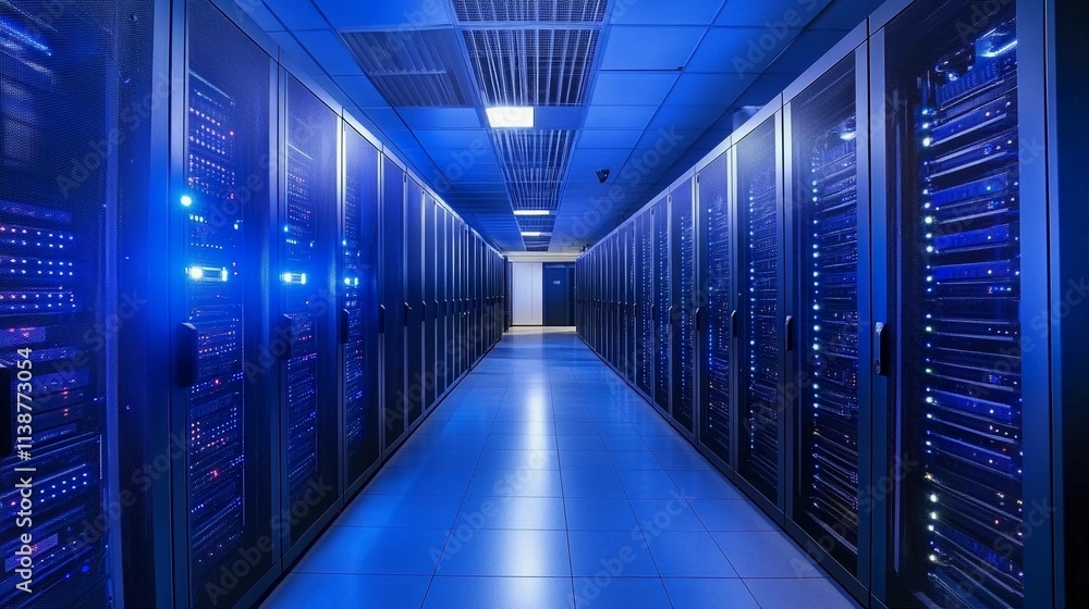 Poster server center illuminated by bright leds during nighttime hours. generative ai