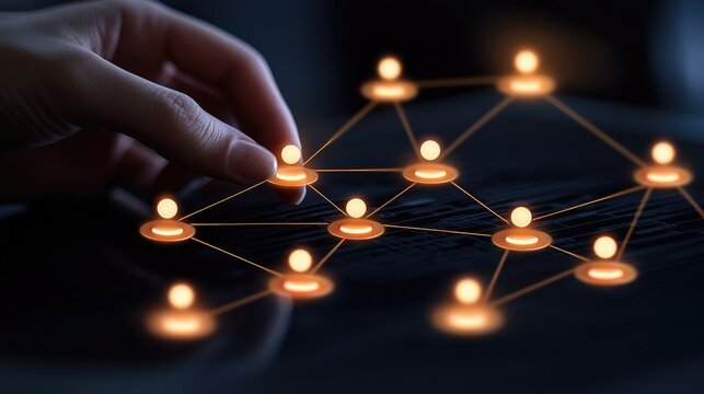 Connecting ideas a collaborative networking event office environment digital interaction close-up view innovation focus