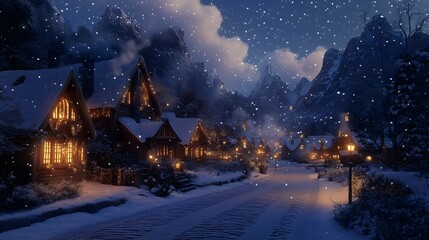 Naklejka premium Charming Winter Wonderland Nestled in the Mountains