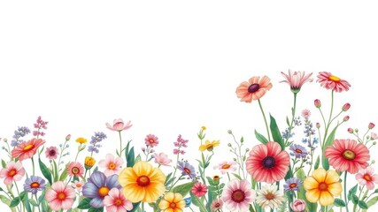 Obraz premium Beautiful watercolor illustration of vibrant flowers in full bloom, flowers, garden, summer