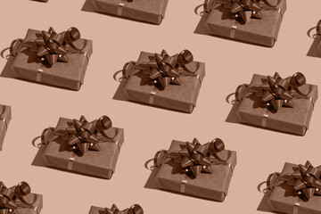 Pattern made from gift boxes mocha mousse trendy 2025 colour