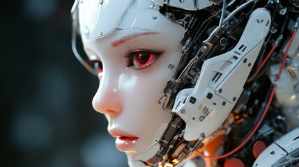 Fototapeta premium A female robot influencer generated with artificial intelligence that is streaming on Instagram