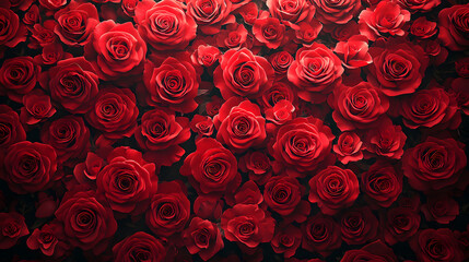 vibrant backdrop of red roses, symbolizing love and beauty