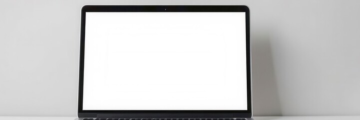 Laptop displaying website mockup on screen with blank space for customization, template, concept, business
