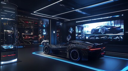 Modern Automotive Showroom with Sleek Cars and Bright, Stylish Interior Design