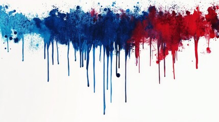 Fototapeta premium Bright watercolor blue-red stain drips. Abstract illustration on a white background. Banner for text, grunge element for decoration