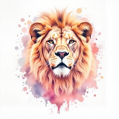 Watercolor Lion Portrait with Splatter Effect, Creative Wildlife Print