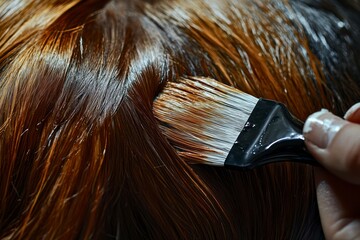 A a hairdresser hand applying hair dye to a client's roots, ensuring an even application that will give a natural, seamless color transformation.