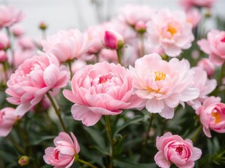 Obraz premium Pink peony flowers in full bloom creating a soft and elegant background, flowers, background, spring