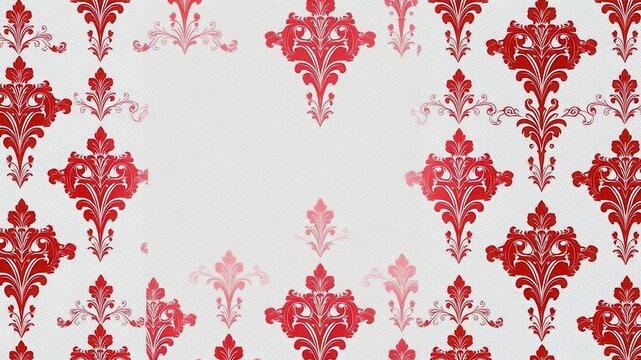 Fototapeta Red wallpaper vintage flock with red damask design on a white background retro vintage style, elegant, home decor, classic