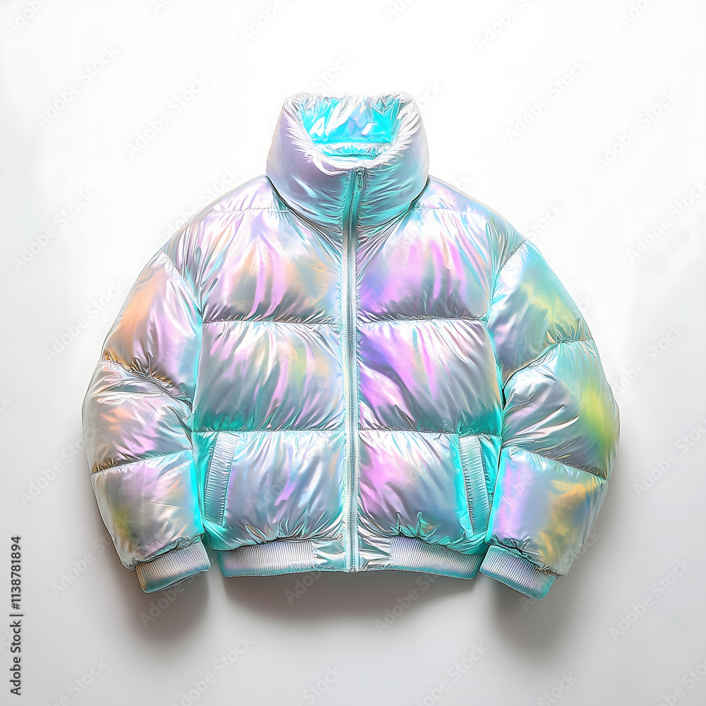 Wall mural A Holographic Puffer Jacket in Y2K Style Positioned on a Clean Background