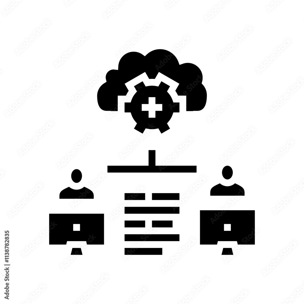 Poster collaboration cloud computing glyph icon vector. collaboration cloud computing sign. isolated symbol