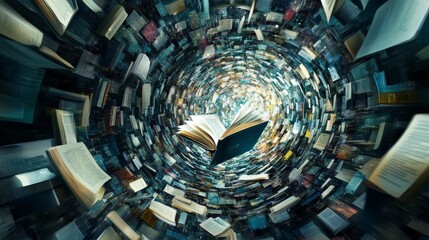 vortex background, twiring future informations like computers, documents, books, science, maths, social media,  out of control
