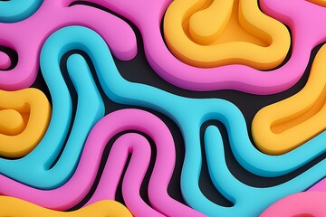 Obraz premium Abstract waves flowing through a vibrant labyrinth, solid black background, synchronization and harmony concept