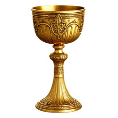 antique golden chalice with a rustic look isolated on transparent background