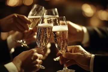 A group entrepreneurs celebrating their business launch with champagne, marking the beginning a successful venture and the realization their goals.