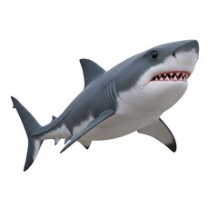 The image is a 3D rendering of a side view realistic style shark on a white background
