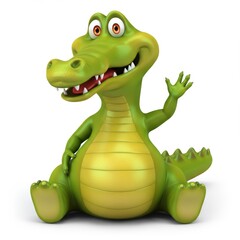 Fototapeta premium The image is a 3D rendering of a side view realistic style alligator on a white background, looking directly at the camera with a playful and curious expression.
