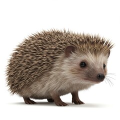 Obraz premium A realistic 3D rendering of a hedgehog looking at the camera on a white background with a playful and curious mood