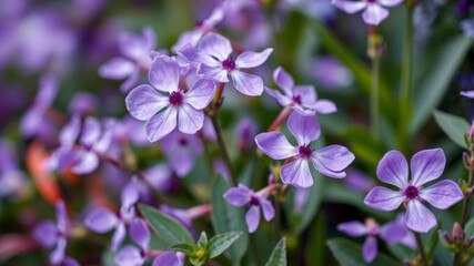 Fototapeta premium Vibrant purple flower petals and leaves, delicate, close-up, purple