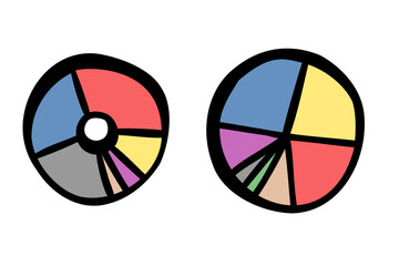 Vector illustration of colorful pie chart. Economy, financial doodles element.