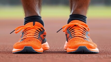 Fototapeta premium Running shoes in action athletic track sports photography outdoor environment close-up view fitness concept