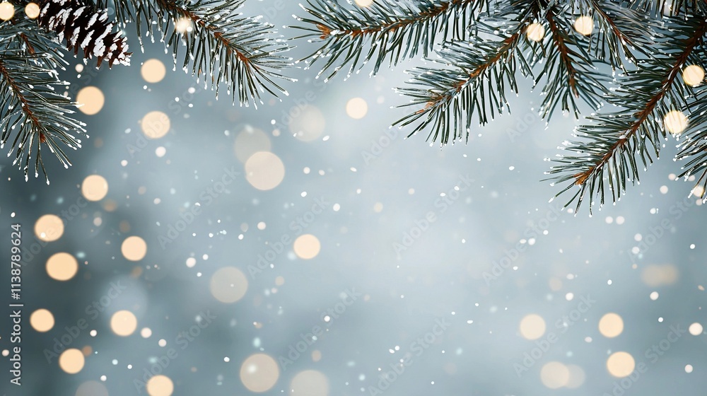 Aufkleber a photo of a pine tree with a clear view of a snowflake-covered background and a prominent pinecone 