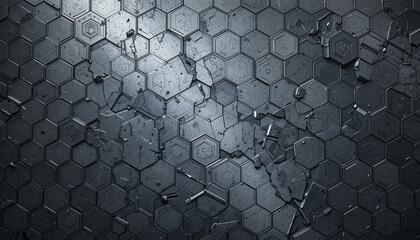 Generate an abstract metal background featuring hexagonal patterns Enhance the design with subtle lighting effects to add depth and texture