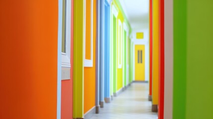 Fototapeta premium Colorful corridor with doors.