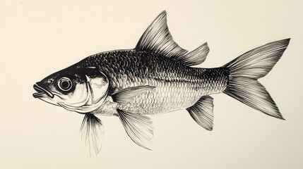 Obraz premium Striking Black and White Ink Illustration of a Characterful Fish
