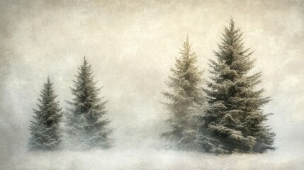 Fototapeta premium Misty landscape with fir forest in hipster vintage retro style