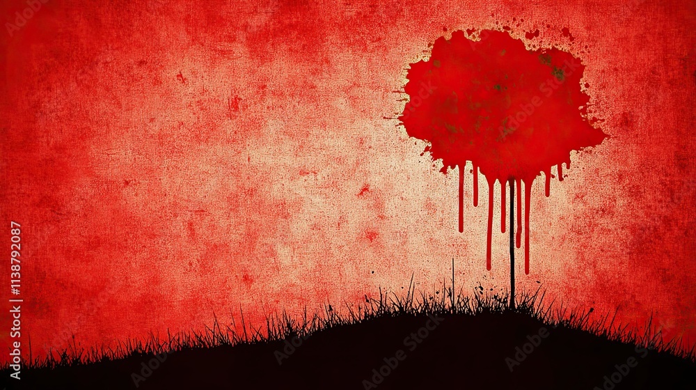 Poster abstract representation of emotion with red splashes on textured background during sunset