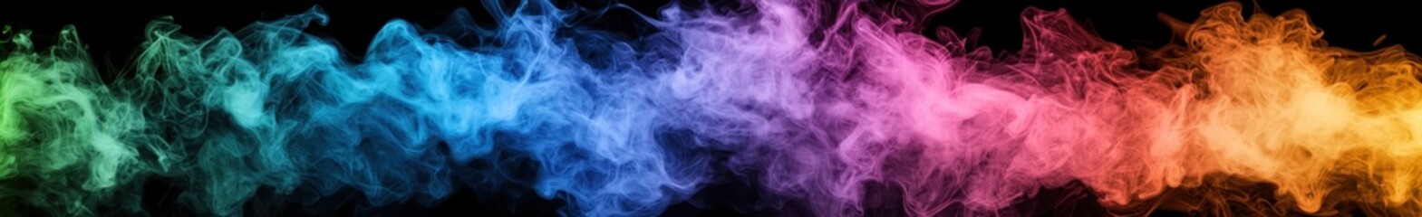 Fototapeta premium Multicolored smoke puff cloud design elements on a dark background