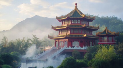 Fototapeta premium Chef Expertly Stir-fries Vibrant Vegetables in Flaming Wok, Culinary Skills and the Art of Cooking in Professional Kitchen Setting, Emphasizing Fresh Ingredients and Dynamic Cooking Techniques.