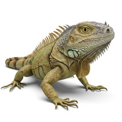 Fototapeta premium A realistic 3D rendering of an iguana looking at the camera on a white background