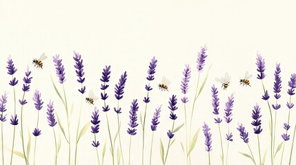 Naklejka premium A pair of lavender flowers with a bee buzzing between them