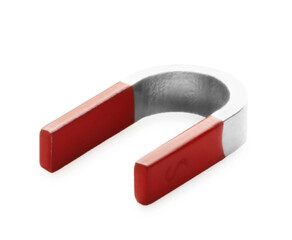 One metal horseshoe magnet isolated on white