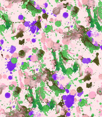 Seamless pattern with abstract creative blots and splashes painted with gouache