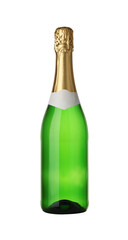 One bottle of champagne isolated on white