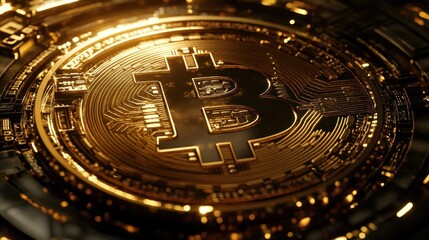 Golden Bitcoin Cryptocurrency Close-up