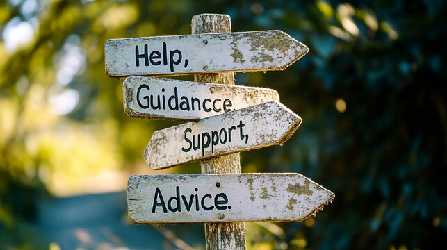 Rustic Wooden Signpost  Help  Guidance  Support  Advice