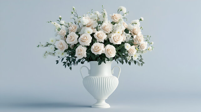un fondo liso con espacio de copia con un jarron o florero con un ramo de flores blancas elegantes para dise&ntilde;o floral o decorativo