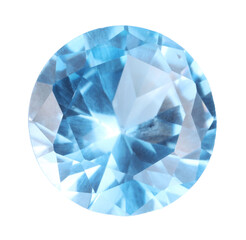 One shiny light blue gemstone isolated on white, top view
