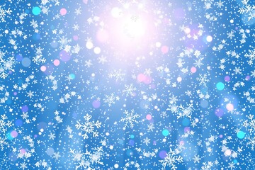 Winter Wonderland Sparkle: Shimmering snowflakes dance in a vibrant blue winter sky, illuminated by a radiant glow. Perfect for holiday designs and winter-themed projects. 