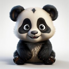 3D-rendered panda cub clipart with big shiny black eyes, soft fur, and a cuddly pose, isolated on a white background