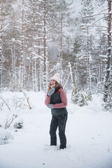 Woman Enjoying Winter Snow in Ordesa National Park, Pyrenees