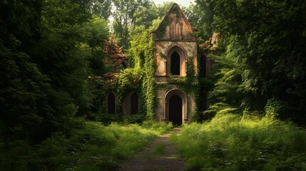 Obraz premium Old overgrown ruins being reclaimed by nature