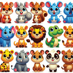 Cute Cartoon Animal Characters Set for Kids' Illustrations