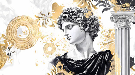 Hand painted watercolor of ancient greek art
