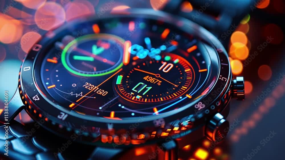Aufkleber This Smartwatch interface shows time and health data with vibrant colors and dynamic visuals.